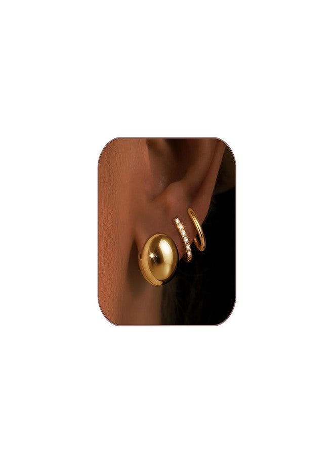 My Queen Gold Earrings for Women Trendy 14K Gold Small Hoop Earrings Ball Huggie Earrings Cubic Zirconia Hoop Earring for Multiple Piercing Hypoallergenic Jewelry Gifts 3Pairs Set - Image 1